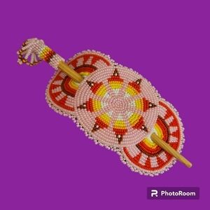 Native American Style Beaded Ponytail Bun Hair Stick Barrette
